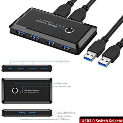 USB 3.0 Sharing Switcher 4 Port USB Switch Selector Fr PC Scanner Printer