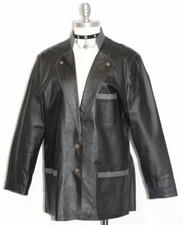 LEATHER Women JACKET Coat BLACK German Winter Hunting Western Coat B46" L