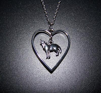 WOLF ANIMAL HEART HOWL WOLVES pendant 20'' Sterling Silver 925 necklace women men