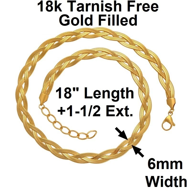 Collar de espiga TriStrand de 18" sin deslustre relleno de oro macizo de 18 quilates para mujer de 6 mm Foto 3 de 4