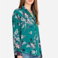 Johnny Was Workshop Floral Silk Blouse Small Button Up Embroidered Cuff