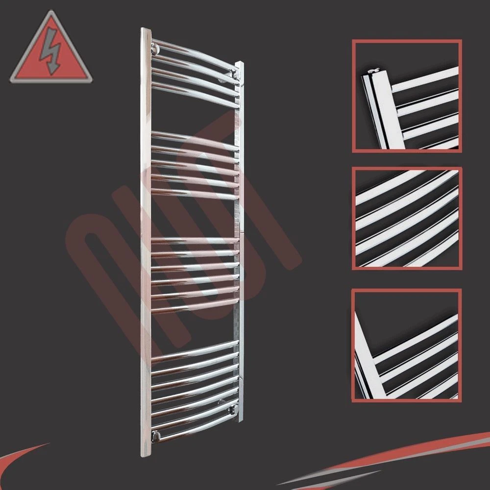 400mm(w) x 1200mm(h) Curved Chrome 300W Electric Heated Towel Rail,  Radiator | eBay