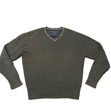 ABERCROMBIE  FITCH Vtg Y2k Sweater Men XL Green Preppy Ribbed V-Neck Knit 44"