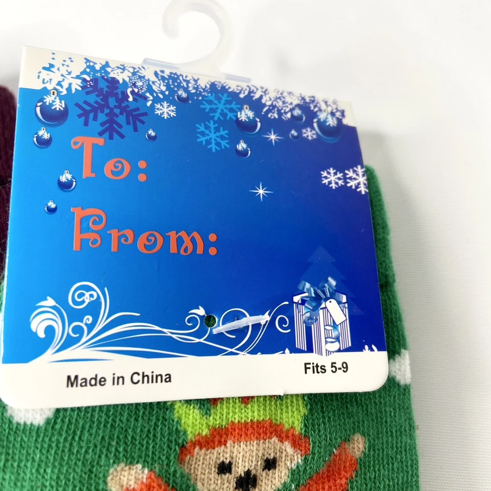 NWT Set Of 2 Christmas Xmas Novelty Character Socks Ho Ho Ho Santa Elf  Size9-11 - Image 2 of 3