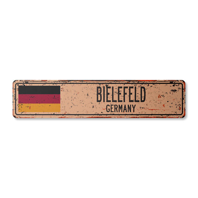 BIELEFELD GERMANY Vintage Street Sign German flag city country road wall rustic