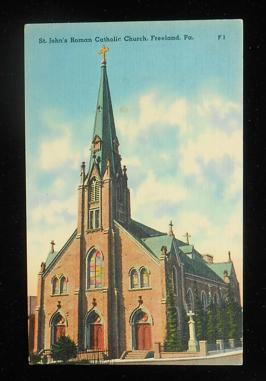 1940s St. John's Roman Catholic Church Freeland PA Luzerne Co Postcard