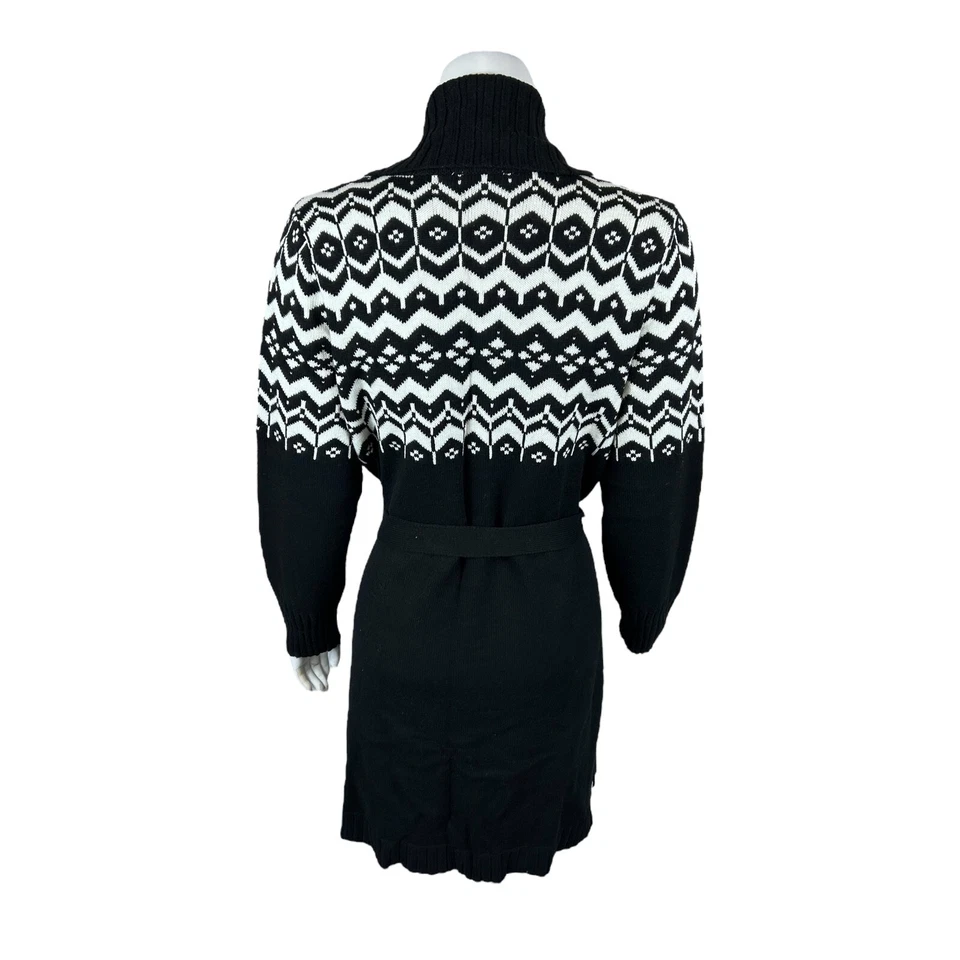 Isaac Mizrahi 女式披肩领 Fair Isle Cardigan 带腰带黑色中号 — 第 2/2 张图片