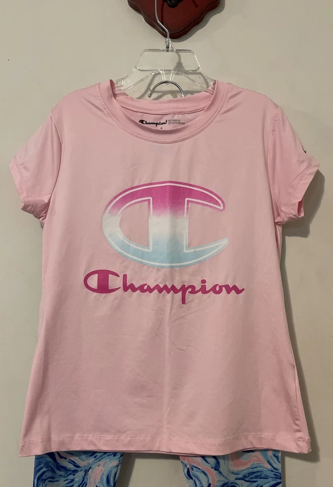 ¡Traje deportivo de camiseta y legging Champion para niñas talla 8 rosa y azul! A6371 Foto 3 de 4