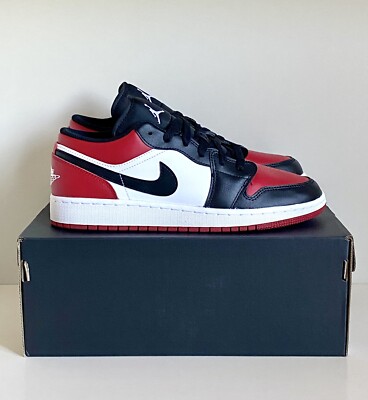 Nike Air Jordan 1 Low GS Bred Toe Gym Red - US 6,5 EU 39 Brandneu - 553560-612