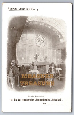 C.1905 HAMBURG AMERIKA STEAMER DEUTSCHLAND INTERIOR SMOKING SALON Postcard P79