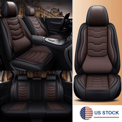Black Brown Pu Leather Seat Cover Auto Cushion Set 5 Seats Sedan Car Universal Black Brown Pu Leather Seat Cover, Brown Car Seat Cushion