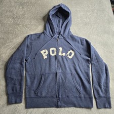 Polo Ralph Lauren Hoodie Womens L Navy Blue Full Zip Sweatshirt Vtg Spell Out