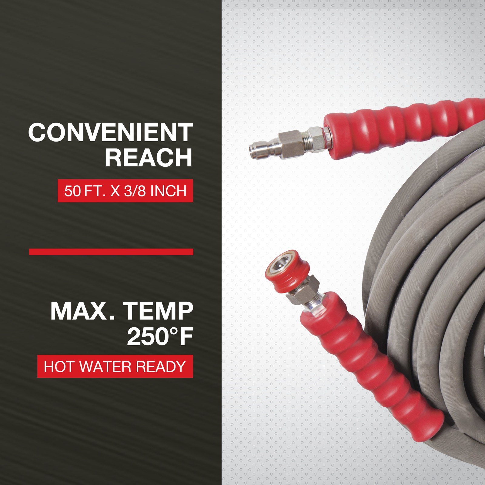 NorthStar Hot Water Nonmarking Pressure Washer Hose, 6000 PSI, 50ft. x 3/8in.