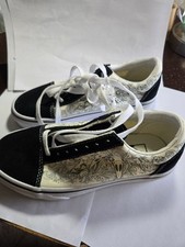 Vans Men's Old Skool Raven Skull Black True White Canvas Suede Shoes Size 3.5men