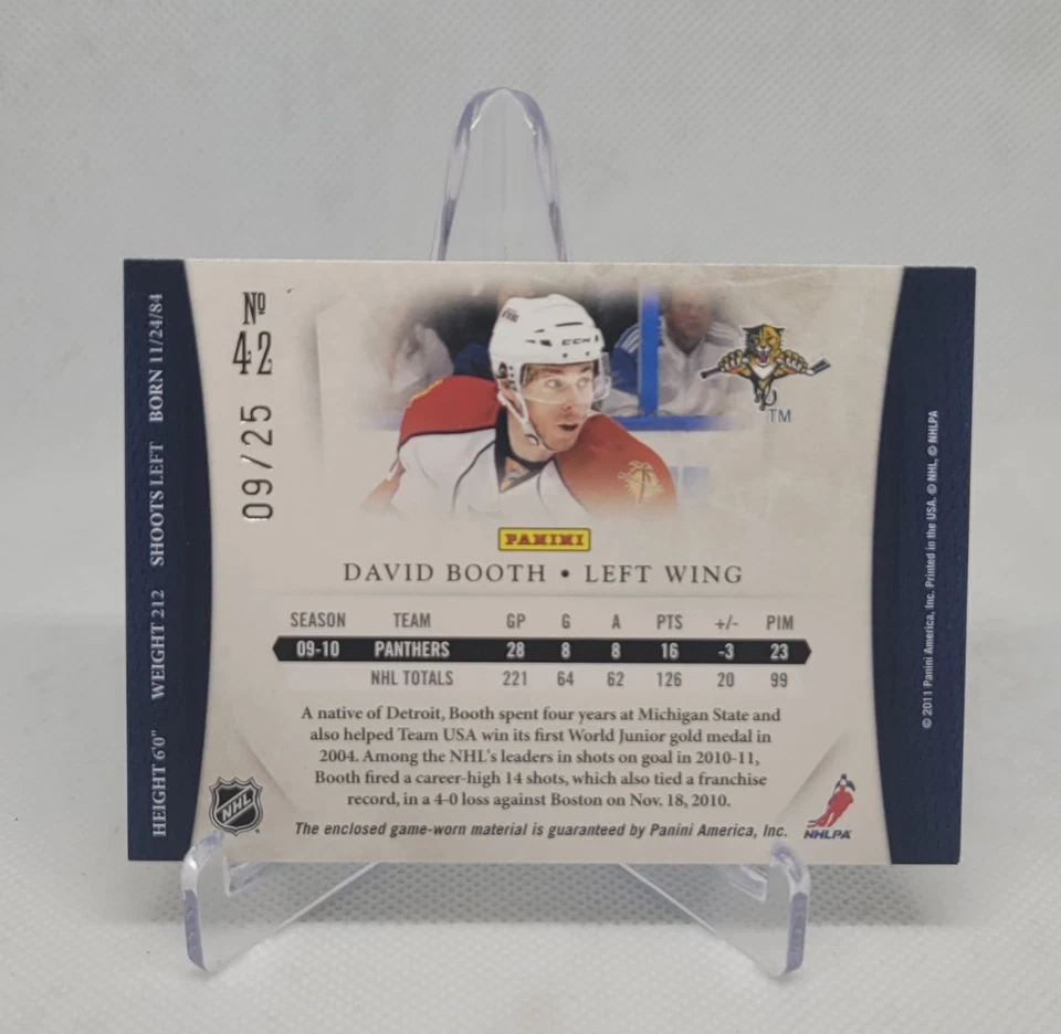 2010-11 Panini Dominion - David Booth #42 Jerseys Patch Prime /25 (MEM) - Image 2 of 2