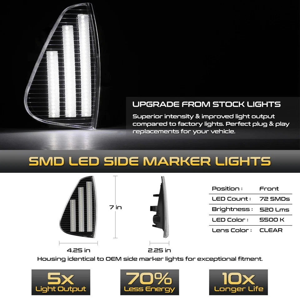 Full LED Front Chrome Turn Signal Side Marker Lights For 2006-2010 Dodge Charger - Изображение 2 из 4