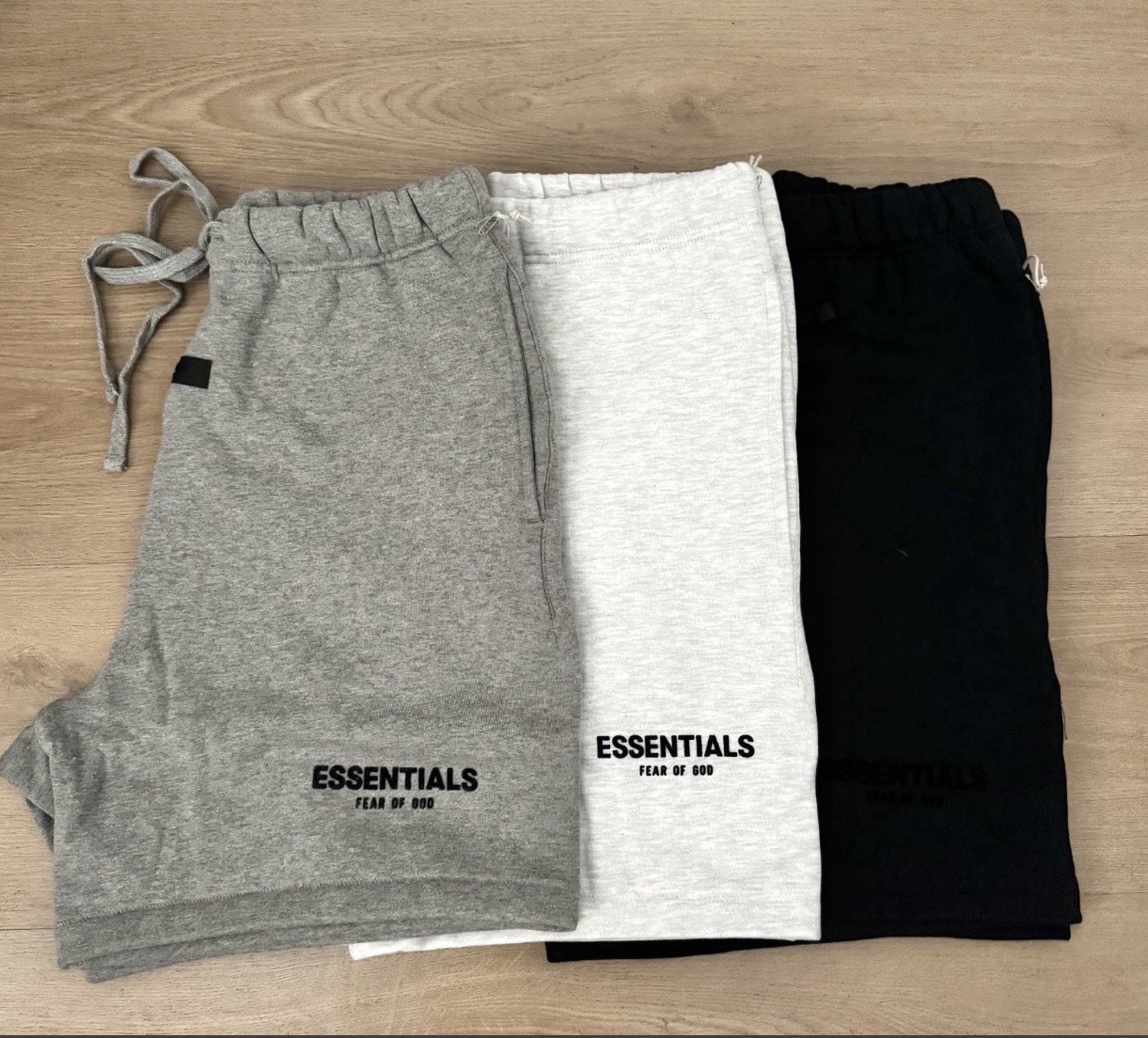 Essentials Men’s Solid Sweat Shorts Drawstring, Size M, Gray/White/Black