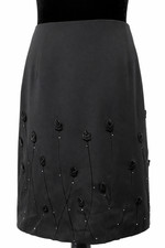 Cache Womens Rosebud Straight Pencil Skirt Size 4 Black Silk Lined Beaded Trim