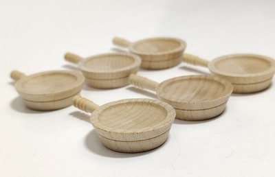 6 Unfinished Wood Skillets Frying Pans Mini Dollhouse Kitchen Cafe 1-1/8'' OD