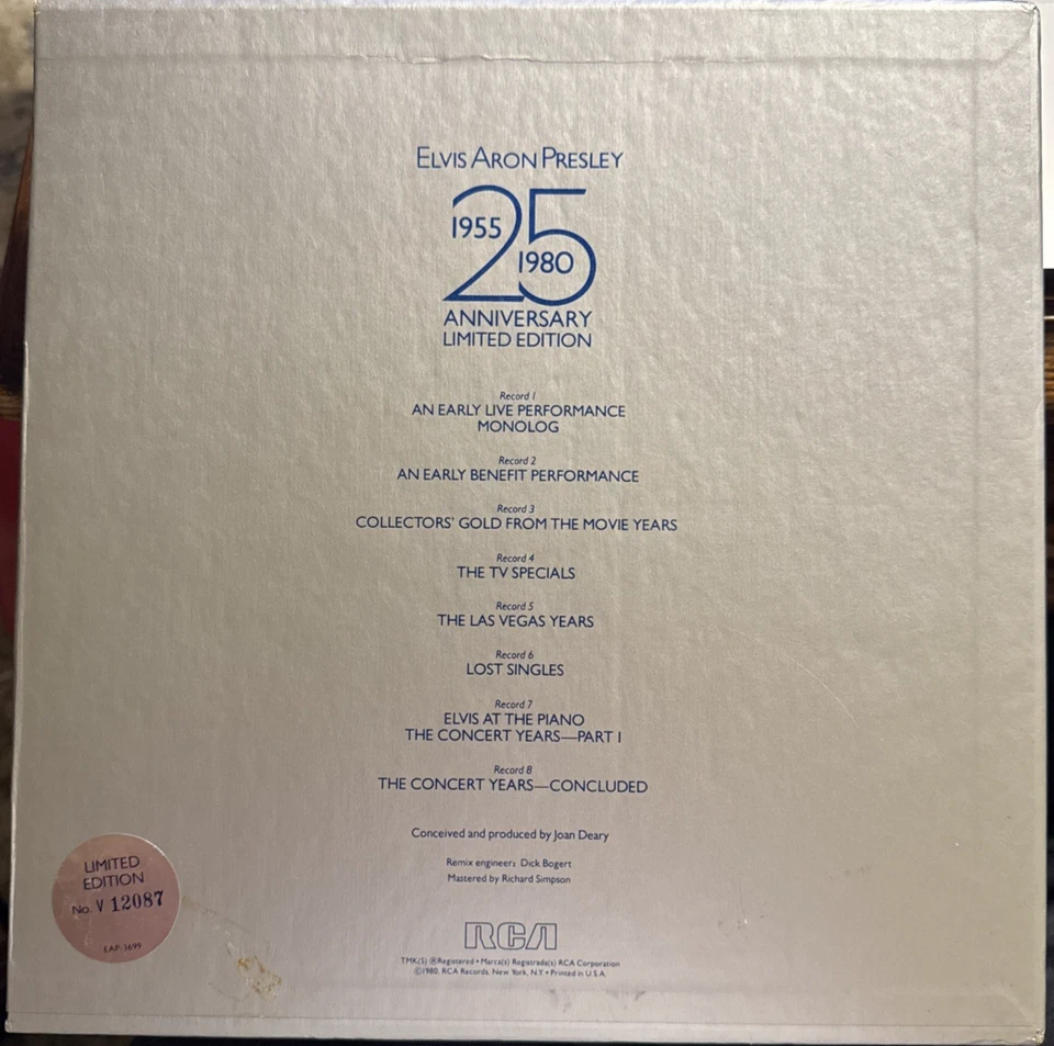 Limited Edition Elvis Aron Presley 25th Anniversary 8 LP Box Set CLP8-3699 - Image 2 of 4