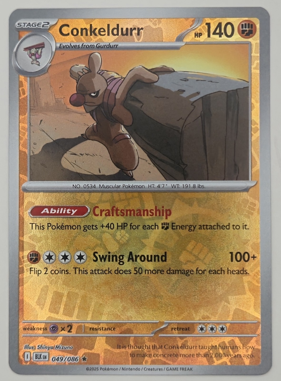 Conkeldurr 049/086 Holo Rare Black Bolt Pokemon TCG NM