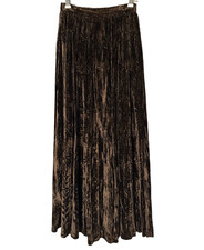XS Vtg 70s Crushed Velvet Brown Bohemian Boho Hippie Whimsigoth Flowy Maxi Skirt