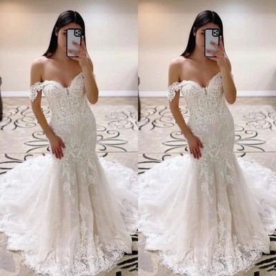 Sexy Mermaid Wedding Dresses Lace Appliques Off The Shoulder Train Bridal Gowns