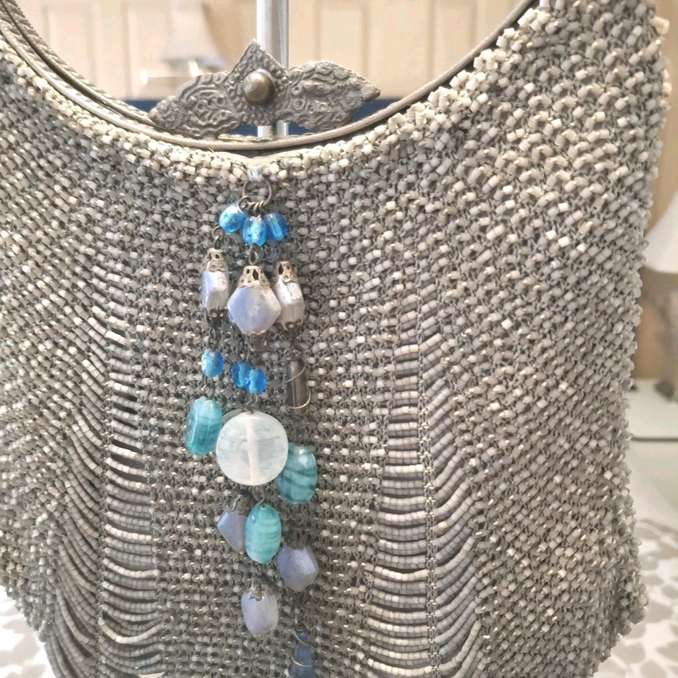 Vintage Wayne M Kleski Handbag Purse Abalone Shells Huge Glass Chunky Beads  - Image 2 of 4