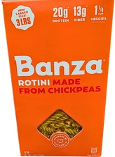 Banza Chickpea Rotini Made from Chickpeas 3 Pound Box EXP 06/2027