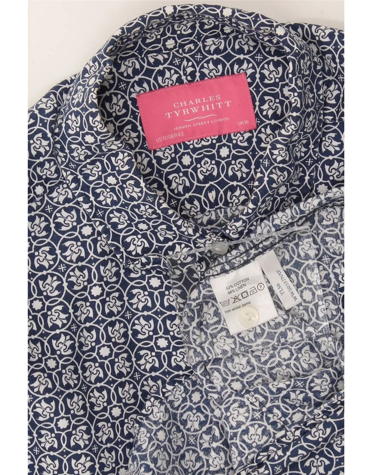 CHARLES TYRWHITT Womens Shirt UK 16 Large  Blue Floral Cotton SE08 - Image 3 of 3