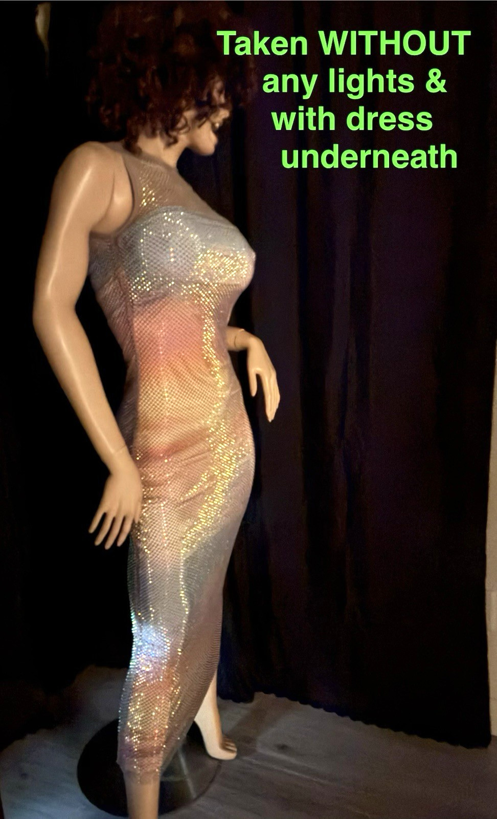 ZARA SPARKLY SLEEVELESS BEIGE W/TINY COLORED RHINESTONE MAXI MESH DRESS S NEW thumbnail 9