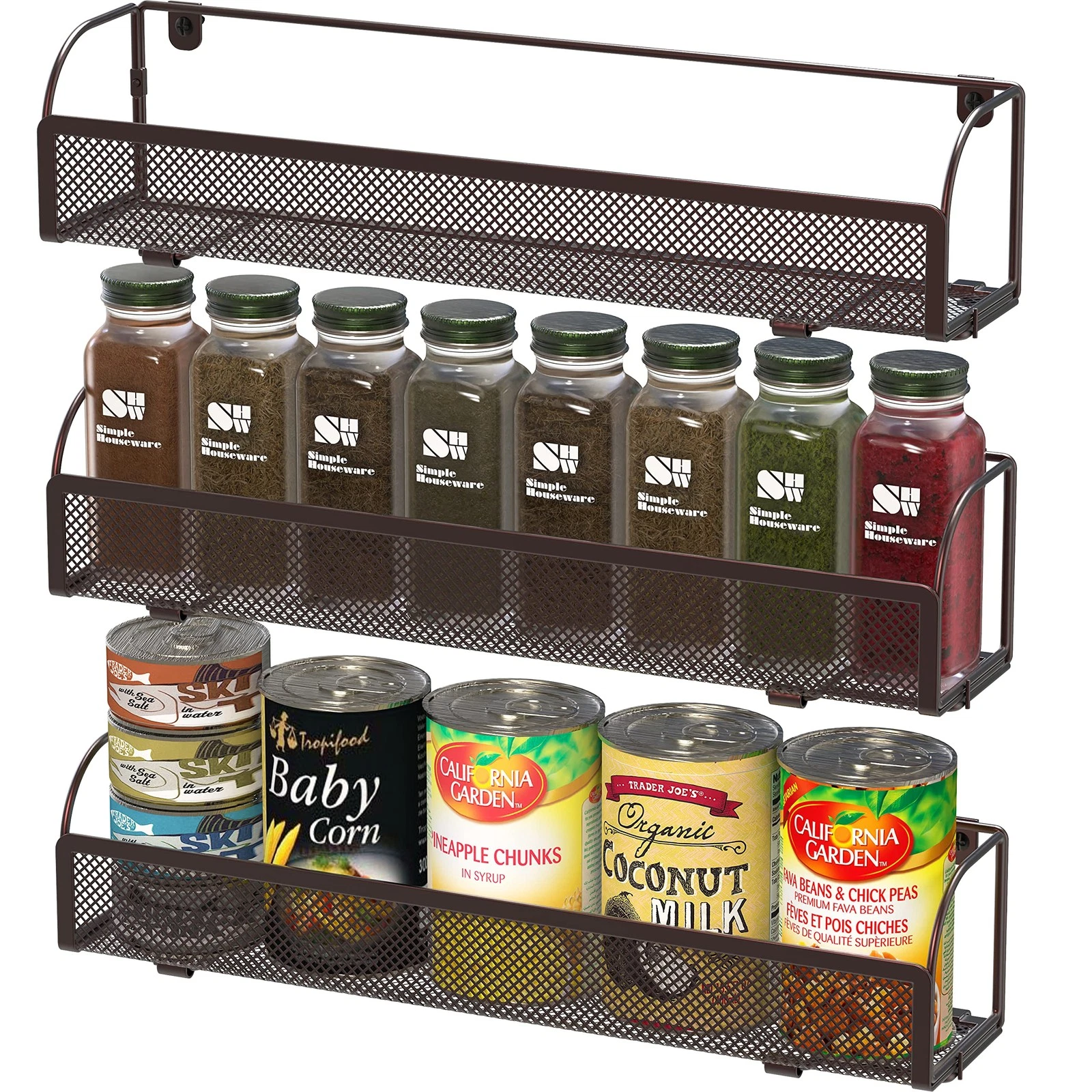 Wall Mounted Spice Rack Shelves Organizer, Bronze, 3-Pack