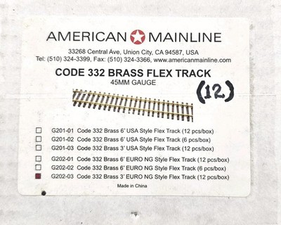 American Mainline G202-3 Code 332 Brass 3' Foot Euro NG Style Flex Track Box