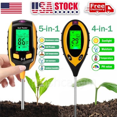 5in1 Digital PH Soil Tester LCD Moisture Plant Water Temperature Humidity Meter