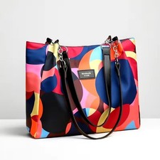 Borsa Tote Grande Capacità Multicolore - Nylon - 34x28x10 cm - Chiusura con Cerniera