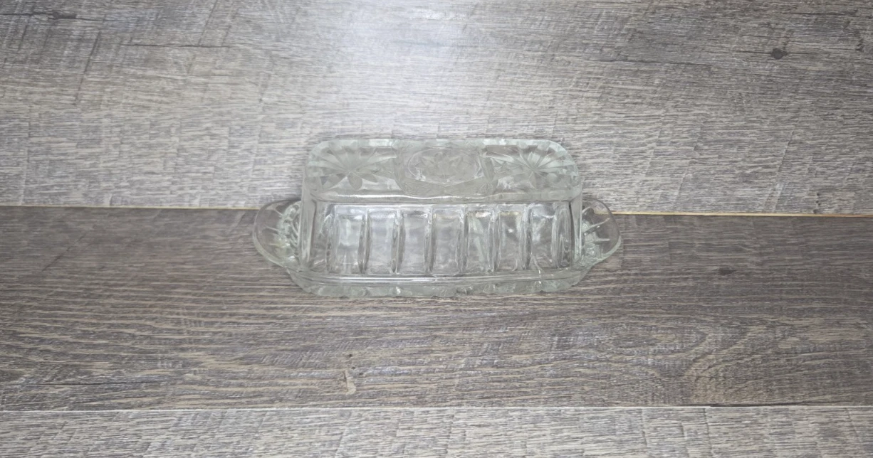 Anchor Hocking Clear Pressed Glass Star of David Covered Butter Dish (EAPC)