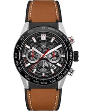 TAG Heuer Carrera Automatic 45mm Skeleton Dial Leather Mens Watch CBG2A10.FT6169