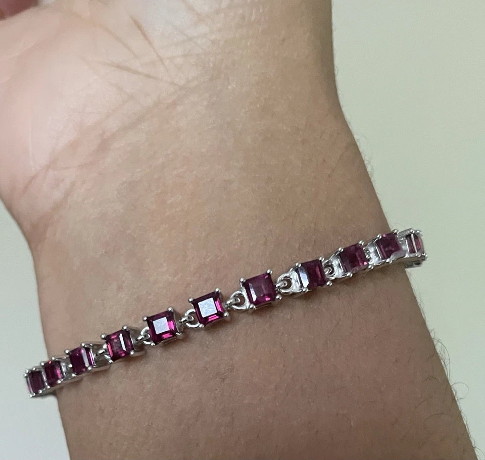 Pulsera JTV Frambuesa Rodolita Granate Plata Esterlina Bolo 4.20ctw Foto 4 de 4