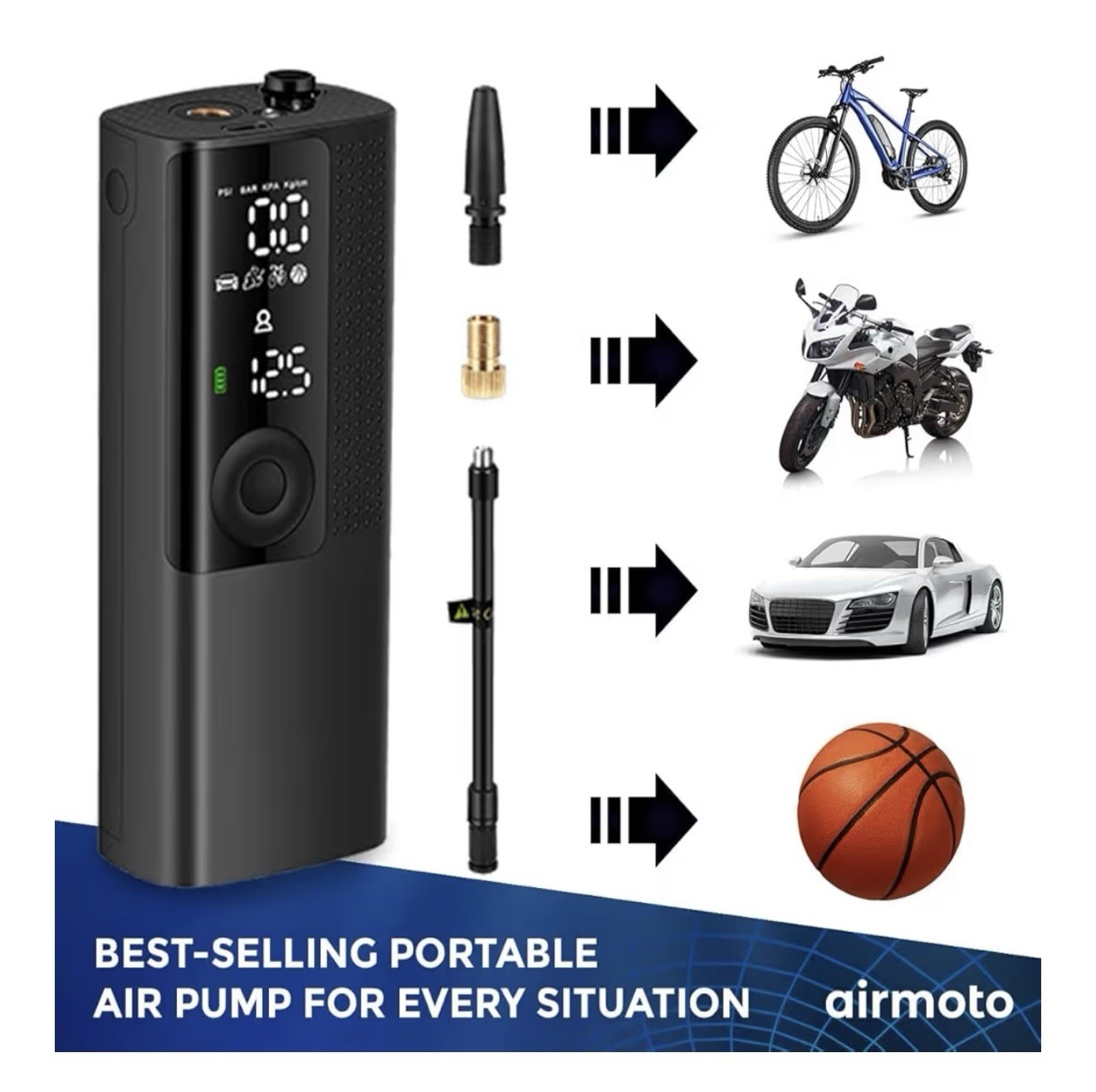 Airmoto Tire Inflator Portable Air Compressor - Air Pump for Car Tires with Digi