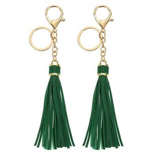 2Pcs Leather Keychain Tassels with Lobster Clasp Key Ring Green