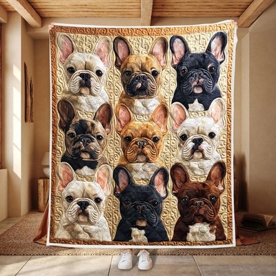 French Bulldog Quilted Blanket Frenchie Quilt Cute Bulldog Cozy Dog Lover Gift