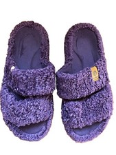EverFoams Women s Purple Faux Fur Open Toe Slide Slippers Rubber Sole Logo