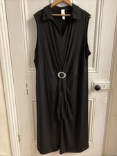 MarlaWynne Matte Jersey Tie Front Midi Collared Dress Black Size 3XL NEW QVC