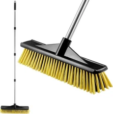 16"Push Broom for Outdoor Heavy Duty Brooms with 59"Adjustable Long Handle