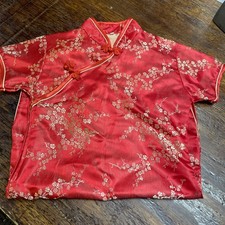 Vintage Children  s Red Silk Floral Qipao Cheongsam Chinese Japanese Dress Xl