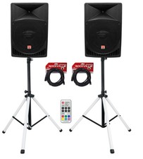 2 Rockville RPG15 15" Powered Active 1000 Watt DJ PA Speakers LED Stands Cables