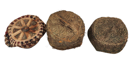 Lot 3 Antique Kippahs Yarmulkes Metallic Thread Embroidery Judaica Skullcaps