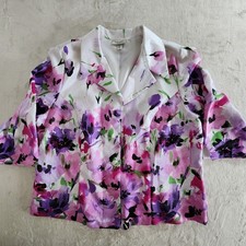 Dressbarn Purple Watercolor Long Sleeve Floral Beach Women's Blazer Jacket 18/20