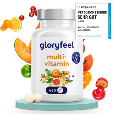 Multivitamin A-Z Präparat hochdosiert Mineralien 450 Tabletten vegan - gloryfeel