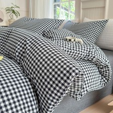 Queen Comforter Set Black Gingham Comforter Modern Style Checkered Pattern Co...